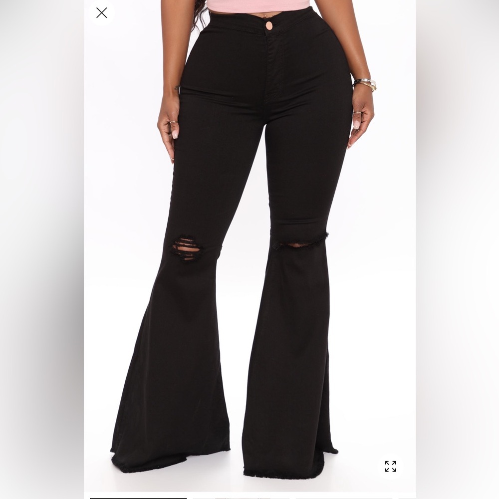 NWOT Fashion Nova Black Distressed Flare Jeans